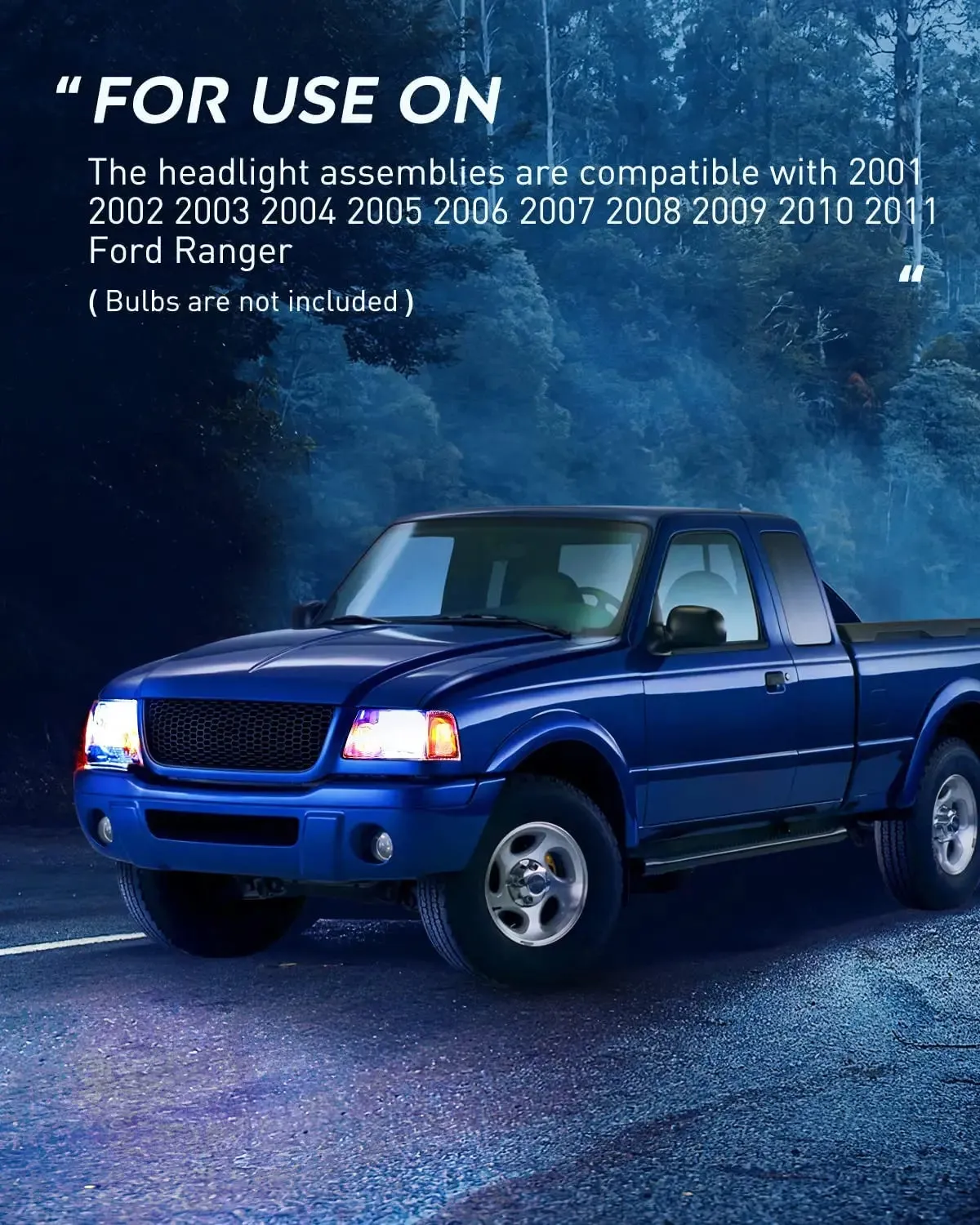 2001-2011 Ford Ranger Headlight Assembly Black Case Clear Reflector
