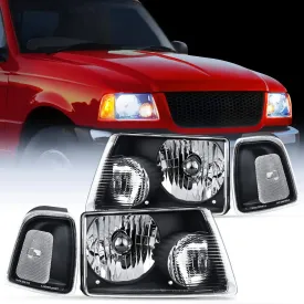 2001-2011 Ford Ranger Headlight Assembly Black Case Clear Reflector