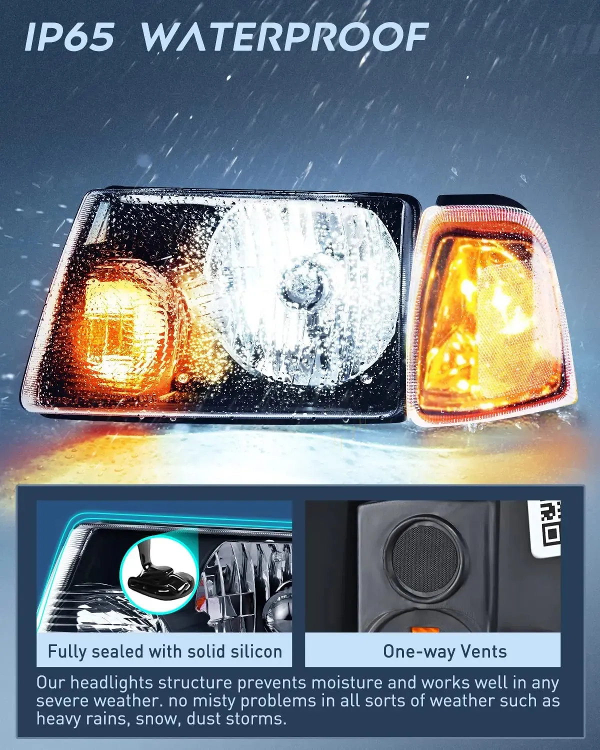 2001-2011 Ford Ranger Headlight Assembly Black Case Clear Reflector