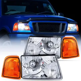 2001-2011 Ford Ranger Headlight Assembly Chrome Case Amber Reflector