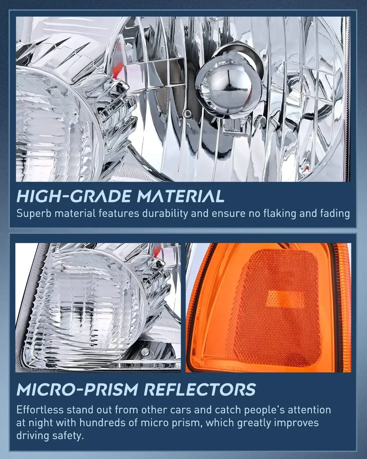 2001-2011 Ford Ranger Headlight Assembly Chrome Case Amber Reflector