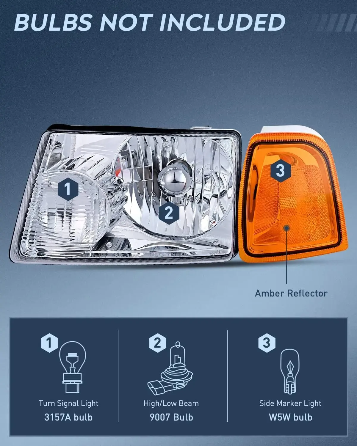 2001-2011 Ford Ranger Headlight Assembly Chrome Case Amber Reflector