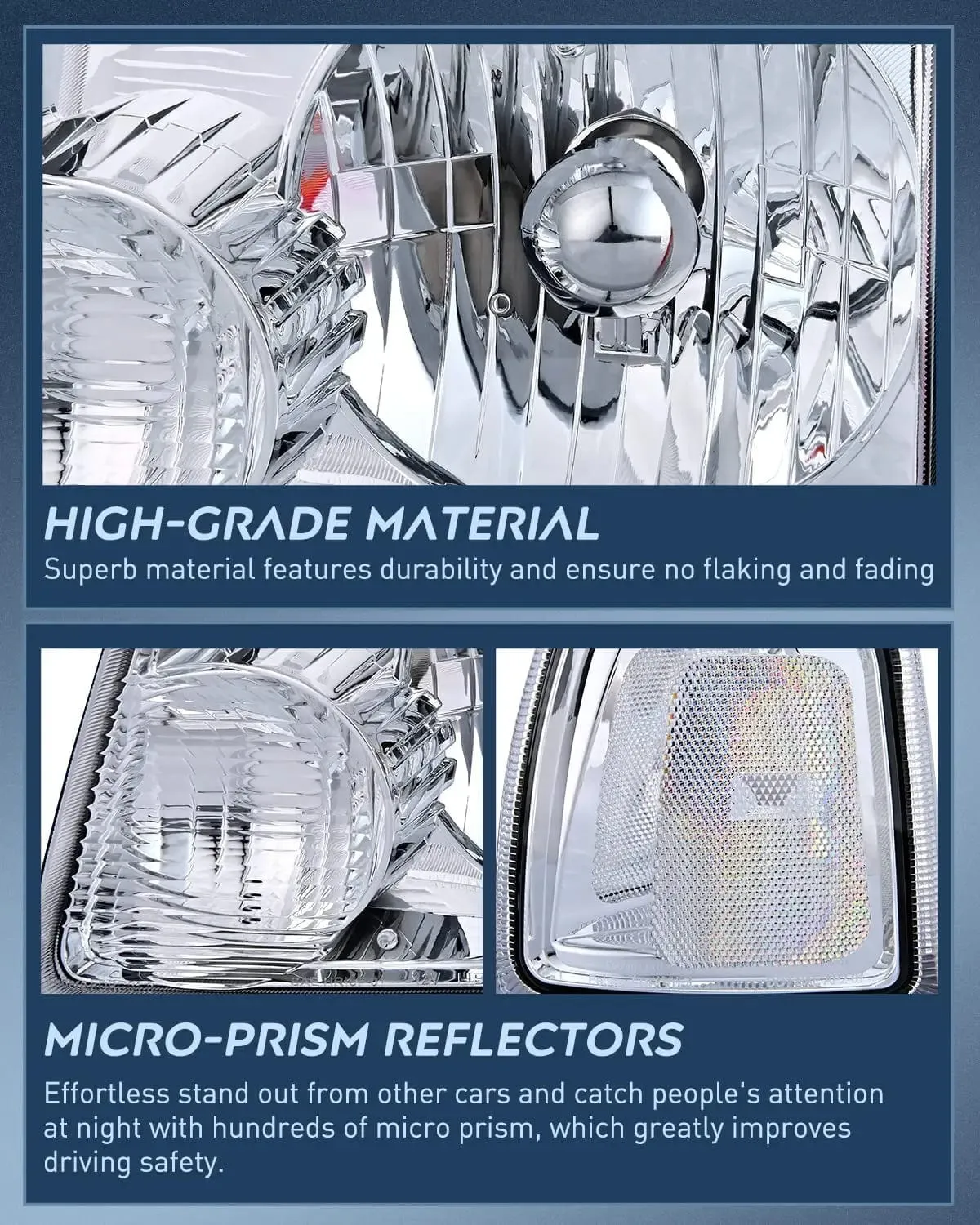 2001-2011 Ford Ranger Headlight Assembly Chrome Case Clear Reflector