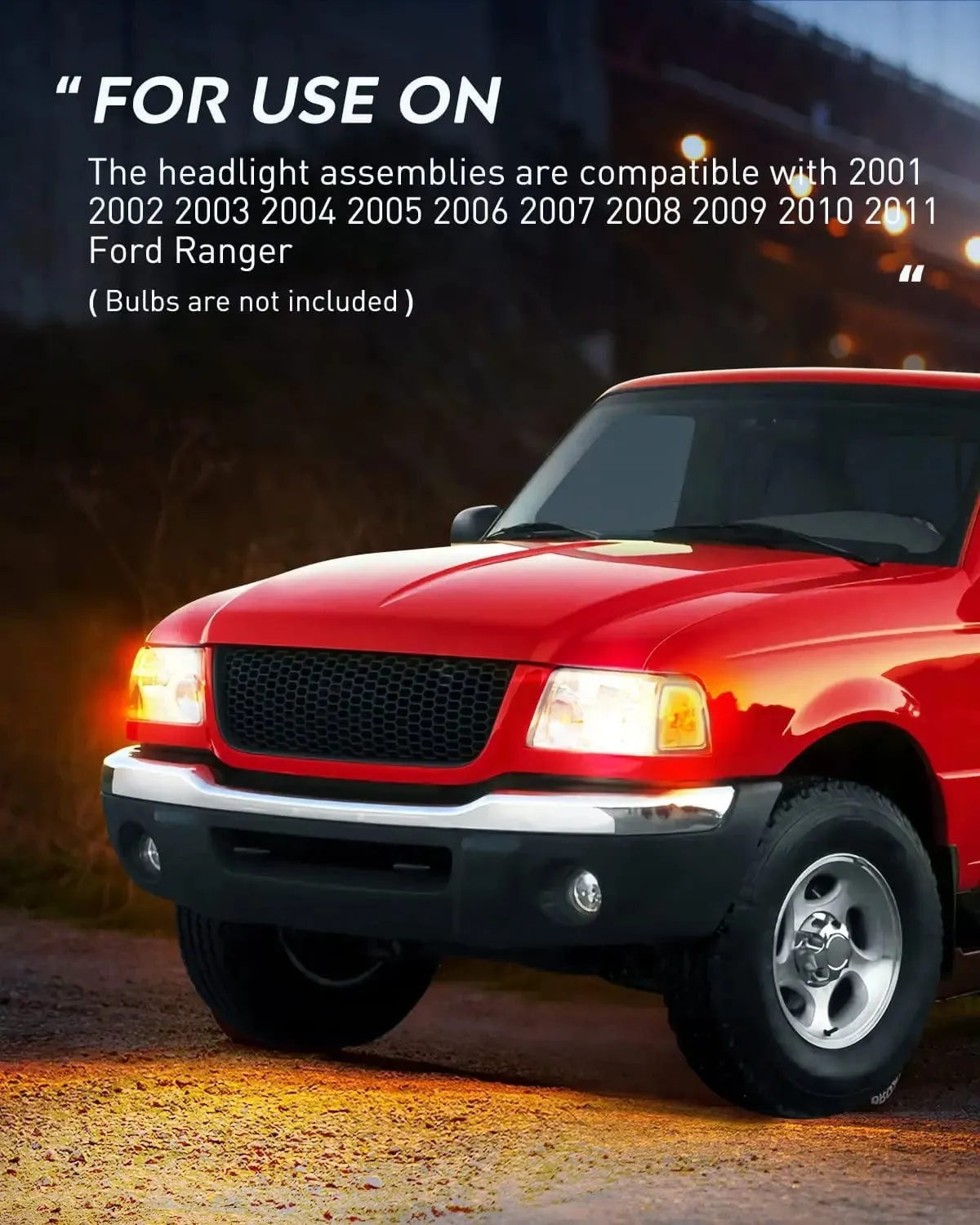 2001-2011 Ford Ranger Headlight Assembly Chrome Case Clear Reflector