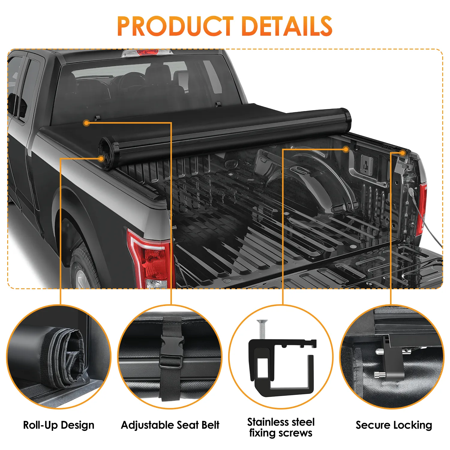 6ft Soft Roll Up Truck Bed Cover for 2019-2024 Ford Ranger