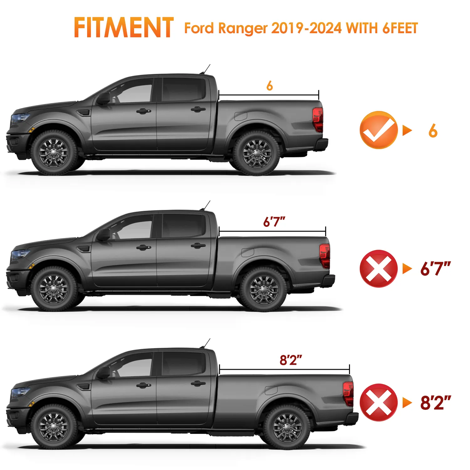 6ft Soft Roll Up Truck Bed Cover for 2019-2024 Ford Ranger
