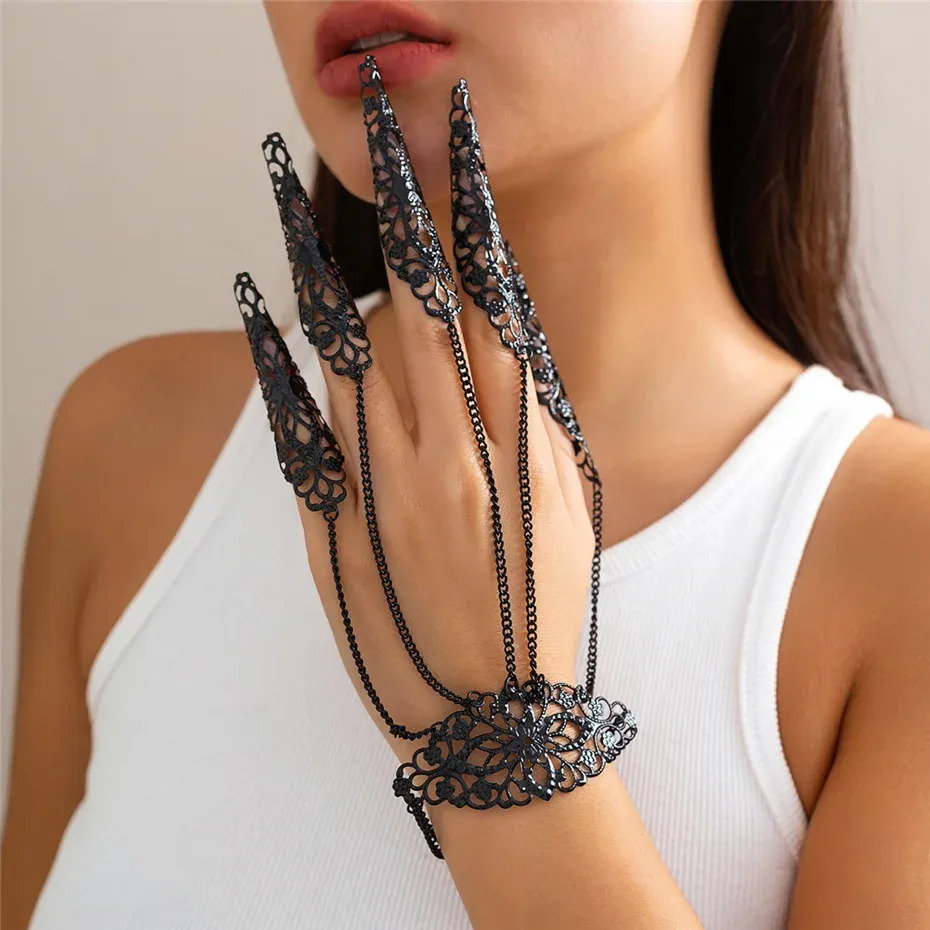 Creative Exaggerated Dubai Indian Finger Wrist Chain Bracelets - Y2K Steampunk Jewelry