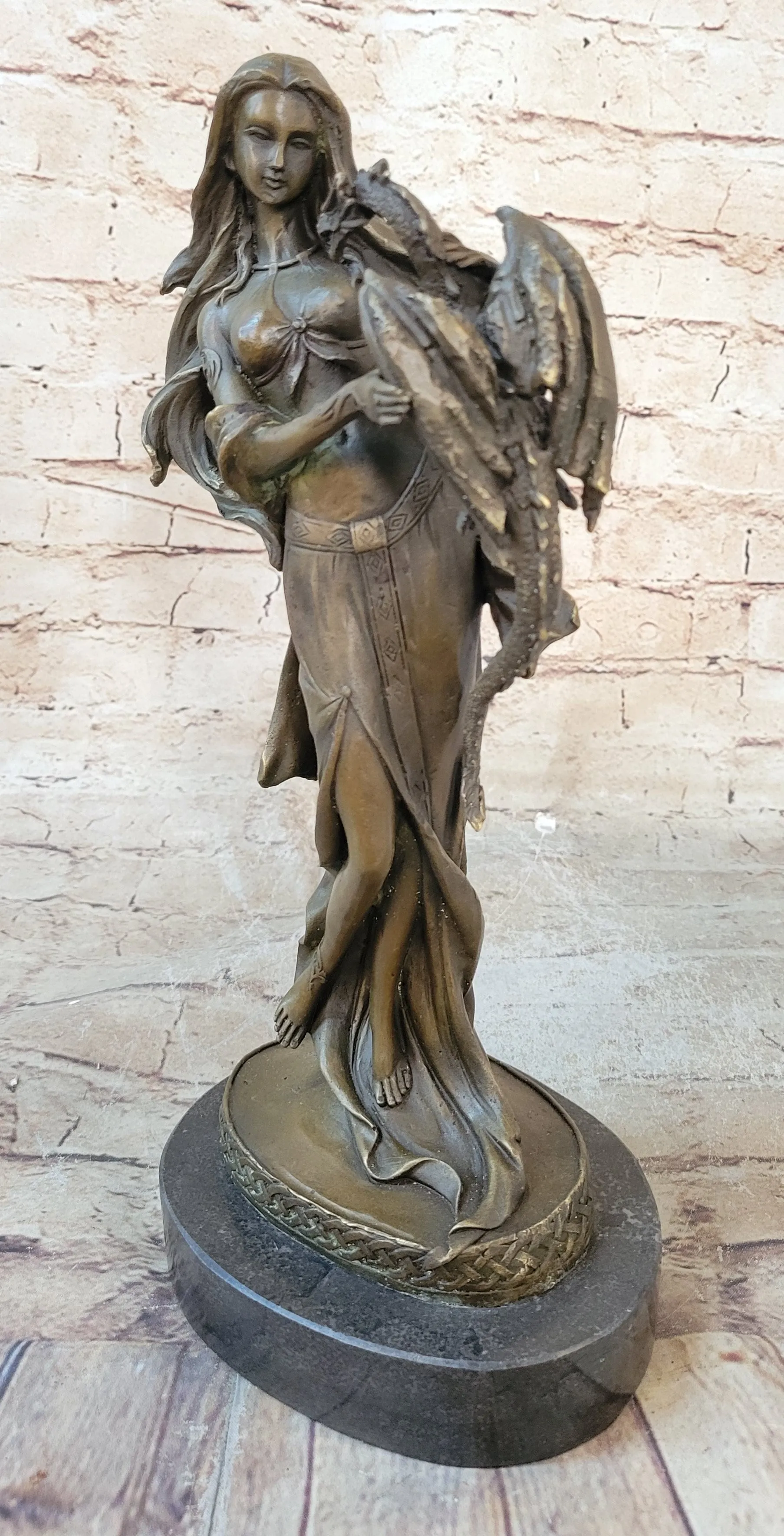 Khaleesi Daenerys Game of Thrones Girl w/ Dragon Bronze Statue Sculpture Figure 14" x 6"