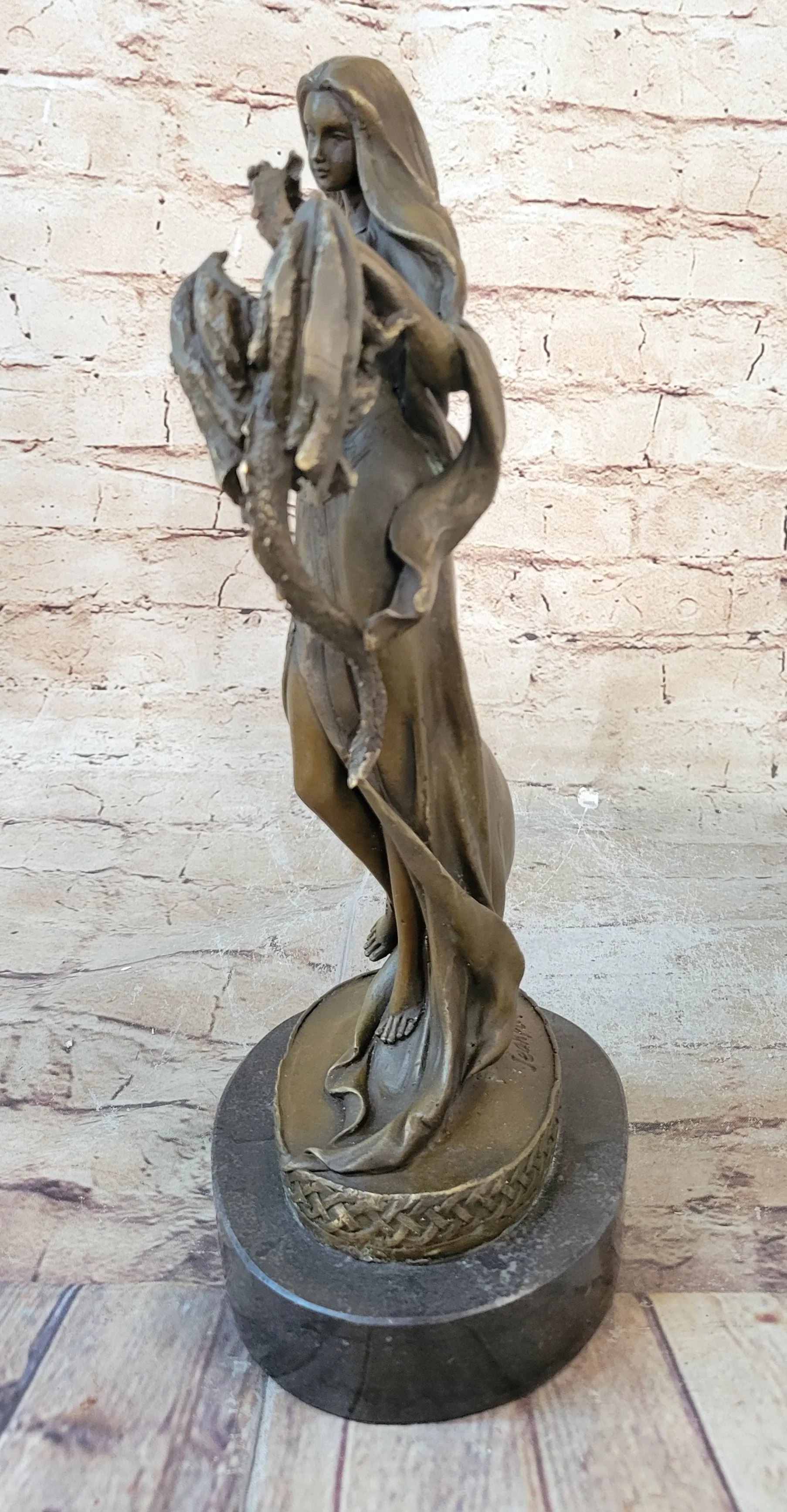 Khaleesi Daenerys Game of Thrones Girl w/ Dragon Bronze Statue Sculpture Figure 14" x 6"