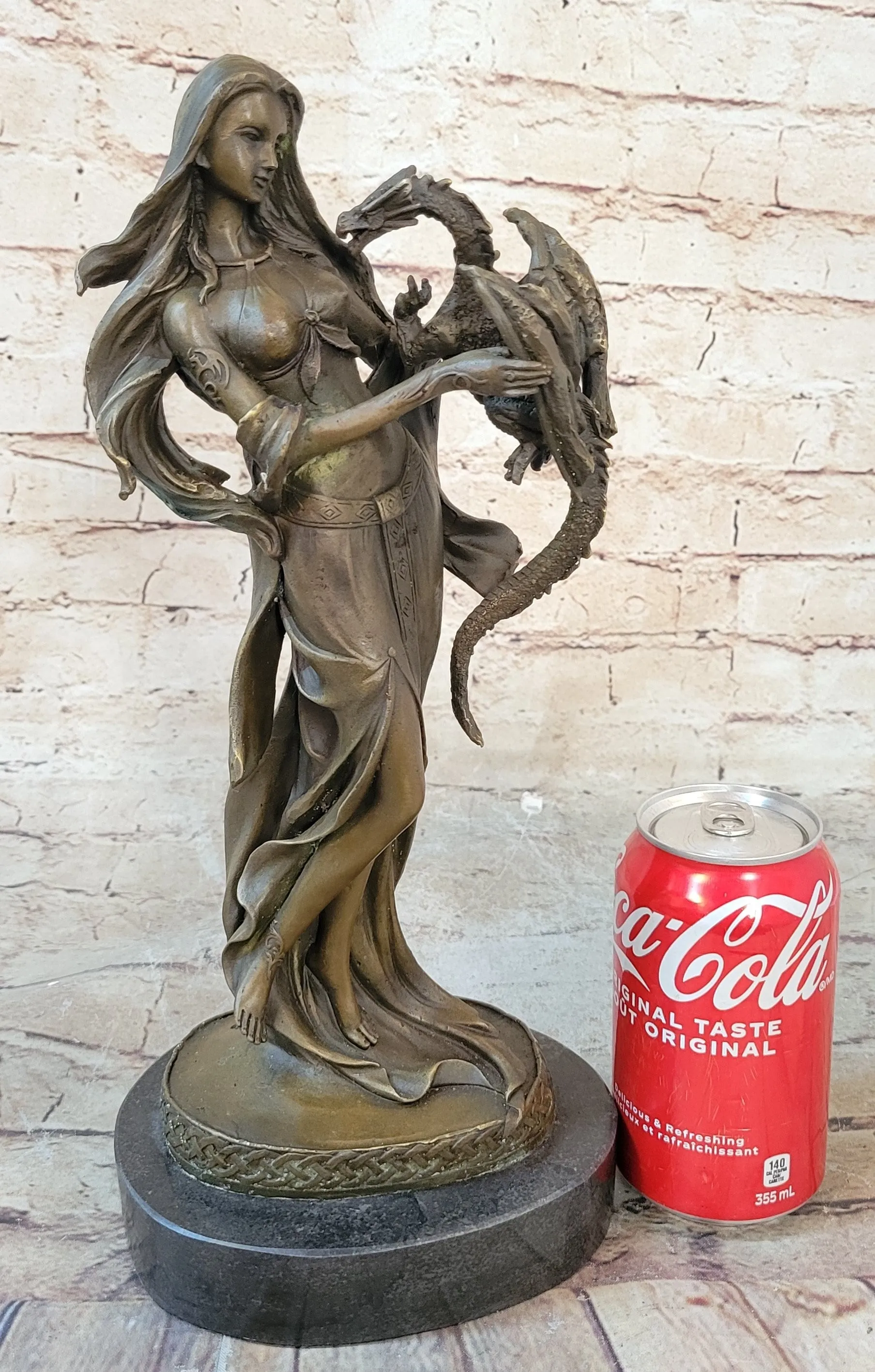 Khaleesi Daenerys Game of Thrones Girl w/ Dragon Bronze Statue Sculpture Figure 14" x 6"