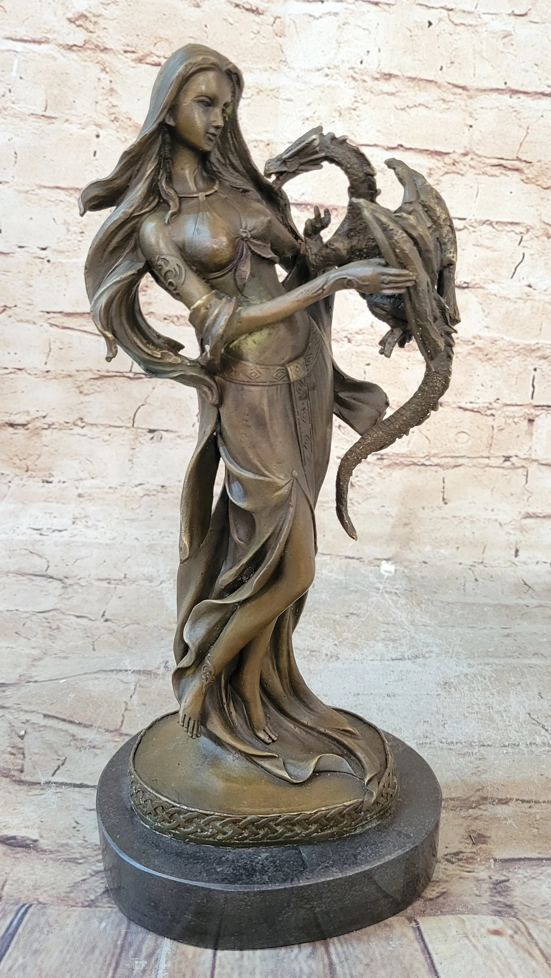 Khaleesi Daenerys Game of Thrones Girl w/ Dragon Bronze Statue Sculpture Figure 14" x 6"