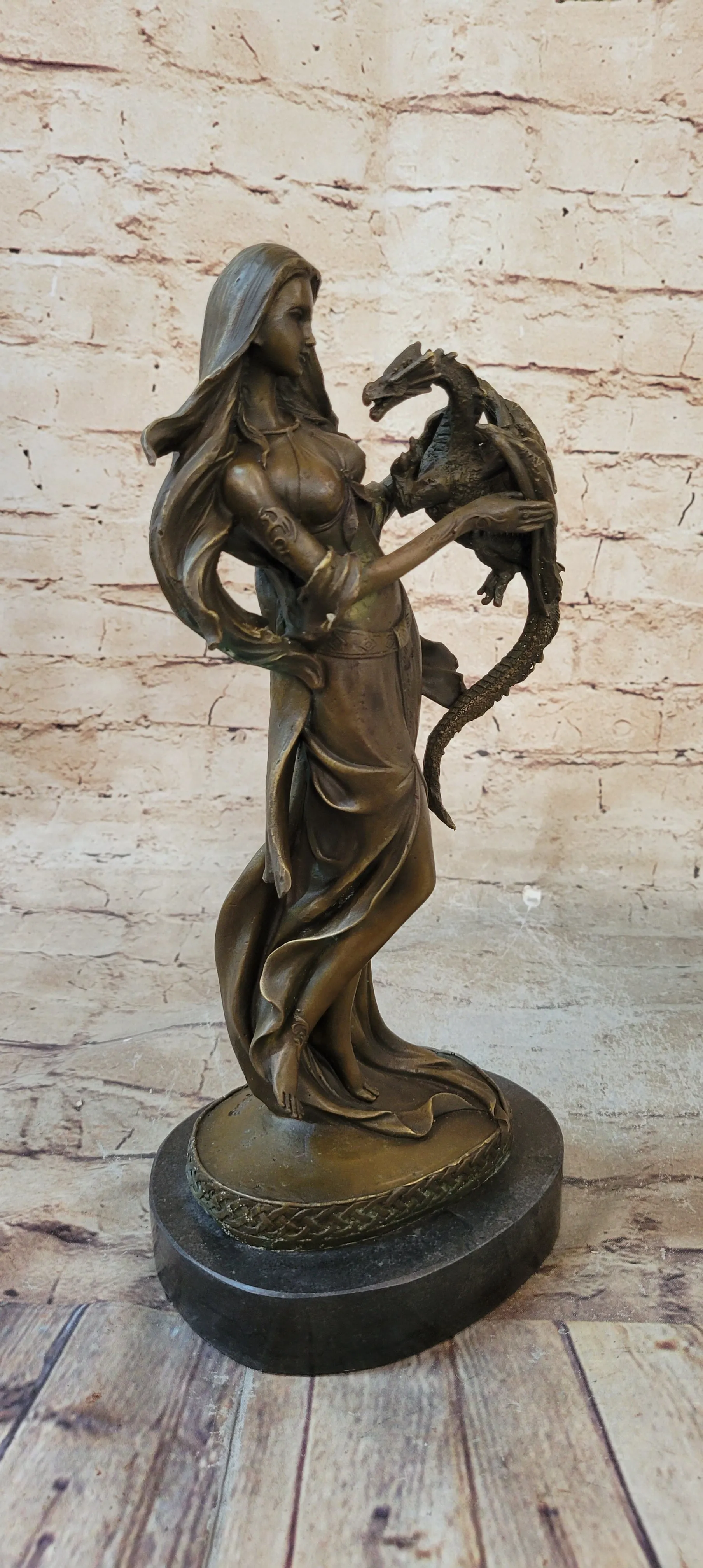 Khaleesi Daenerys Game of Thrones Girl w/ Dragon Bronze Statue Sculpture Figure 14" x 6"