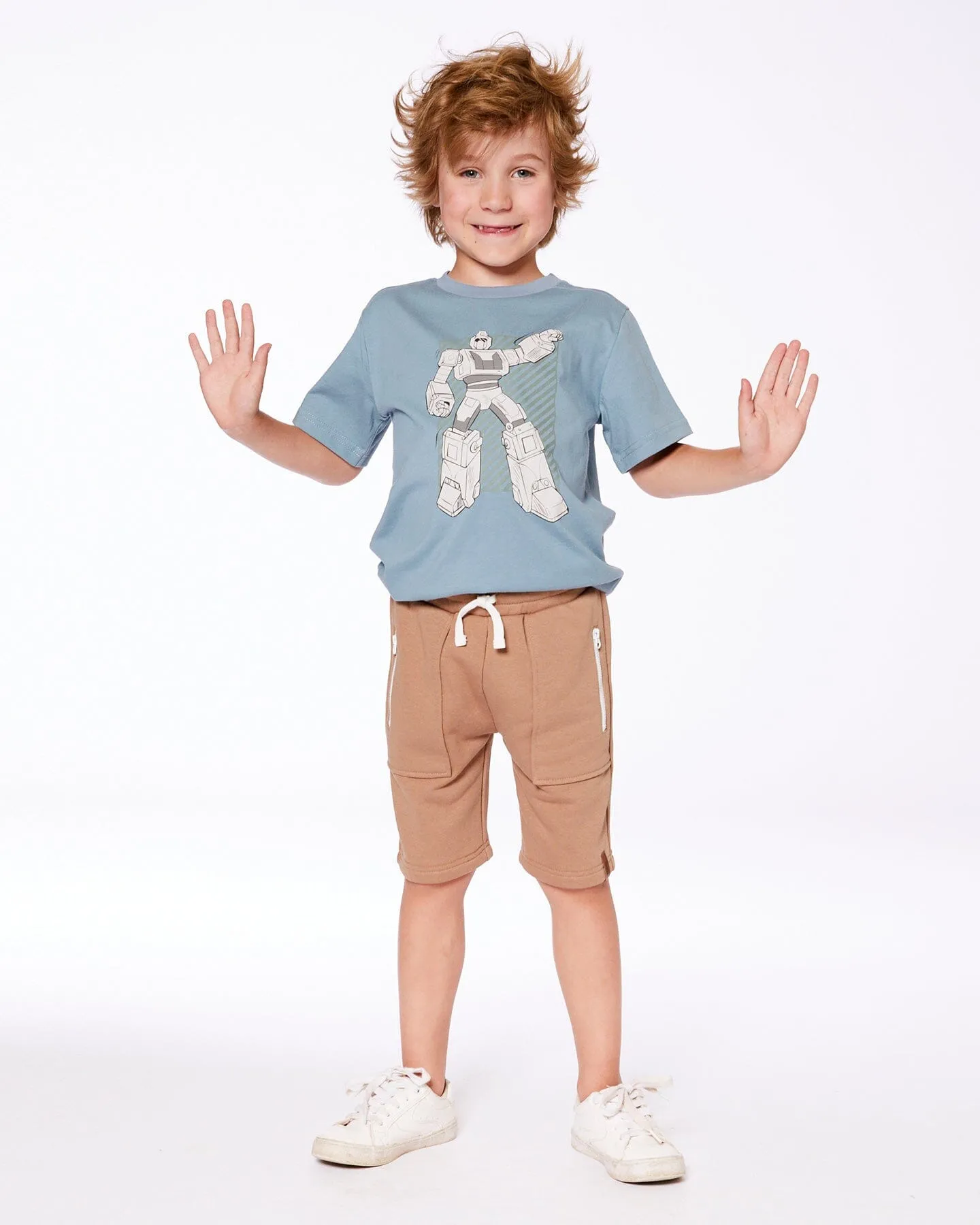 Organic Cotton Graphic Tee Grayish Teal And Robot