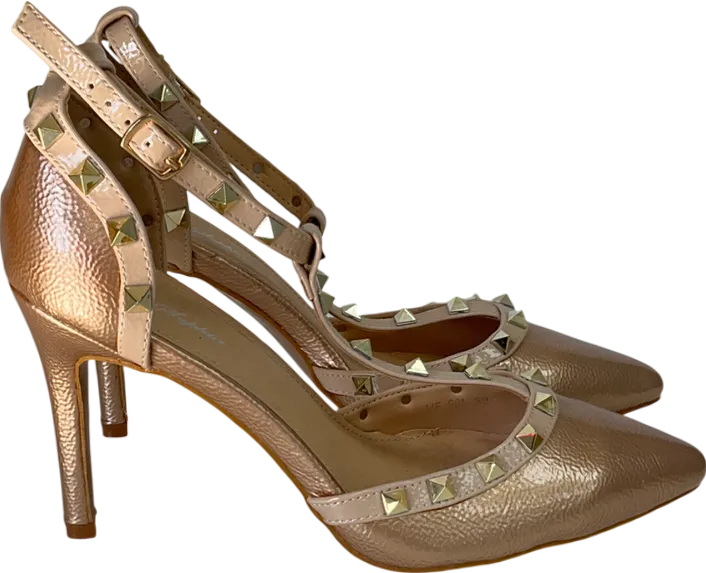 Rebellious Nude Rose Gold Studded T-bar Court Heels UK 6 EU 39 👠