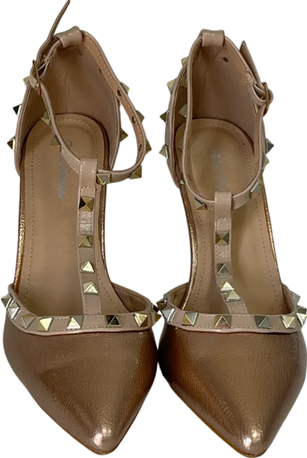 Rebellious Nude Rose Gold Studded T-bar Court Heels UK 6 EU 39 👠