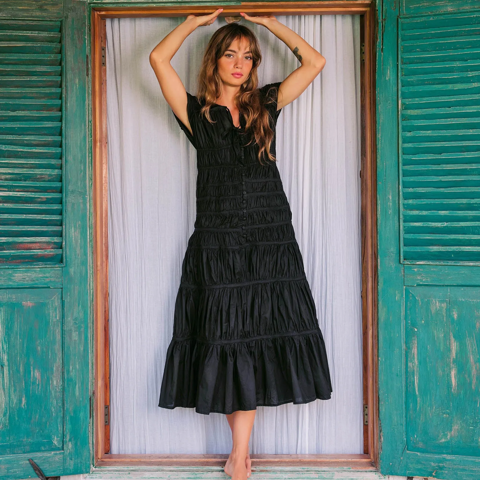 SRIKANDI Ruffle Maxi Dress in Black