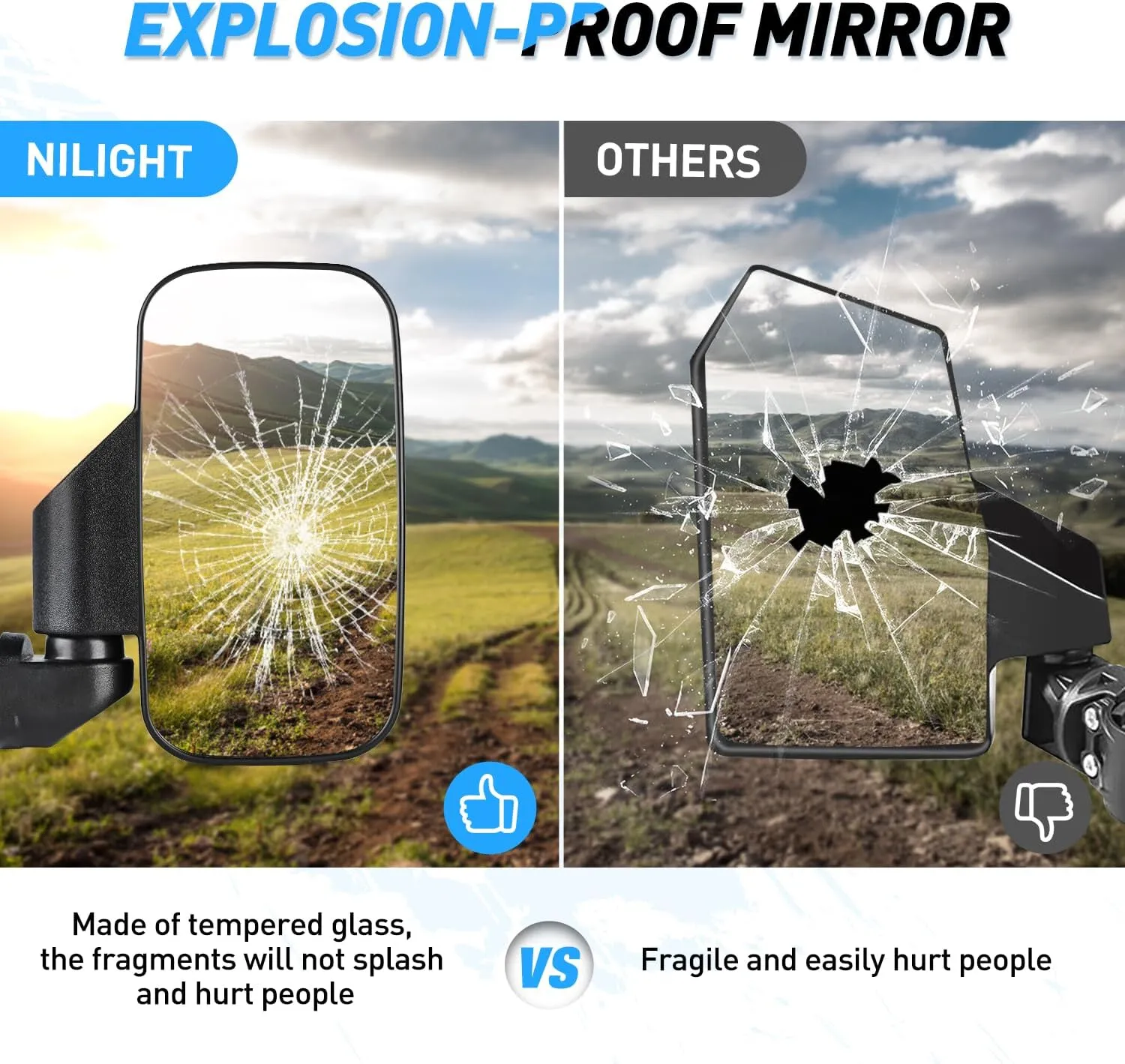 UTV Side Mirrors Fit For Profiled Tubes