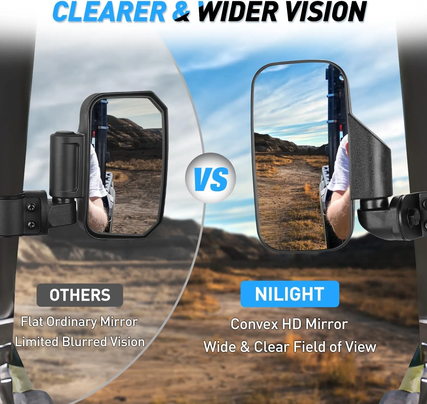 UTV Side Mirrors Fit For Profiled Tubes