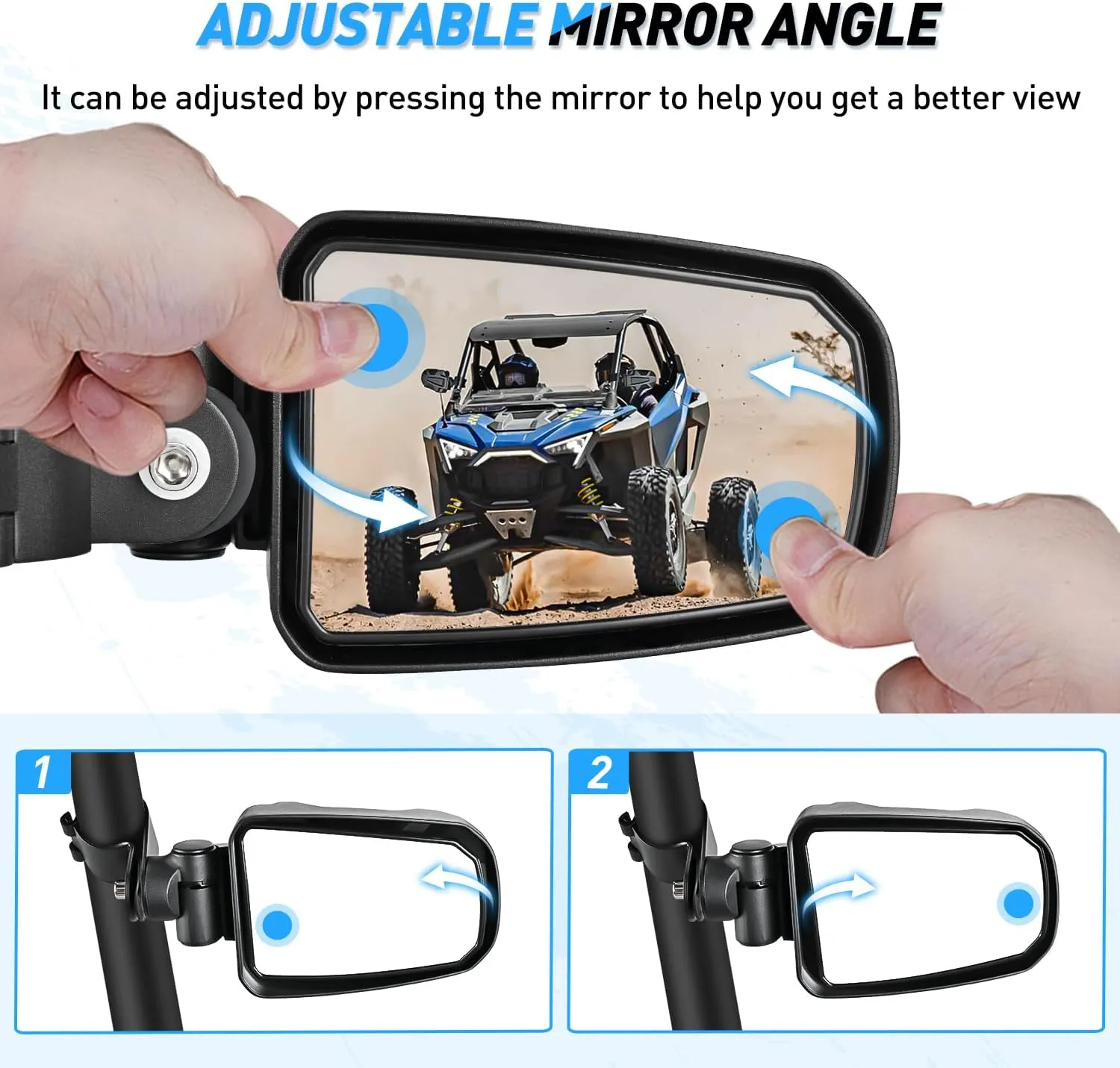 UTV Side Mirrors Offroad Rear View Universal Fits with Windshield for 1.75inch Roll Cage Polaris Ranger RZR Pioneer Can-Am Commander Kawasaki Yamaha Cfmoto